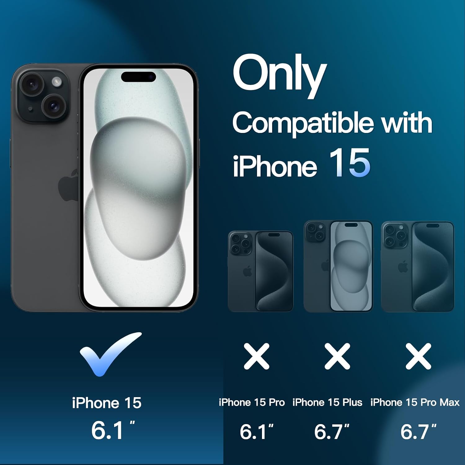JETech 5 in 1 Matte Case for iPhone 15 6.1-Inch with 2-Pack Each Tempered Glass Screen Protector and Camera Lens Protector, Translucent Back Shockproof Phone Cover - Image 2