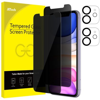 JETech Privacy Screen Protector and Camera Lens Protector Compatible with iPhone 11 6.1-Inch, Anti Spy Tempered Glass Film, 2-Pack Each