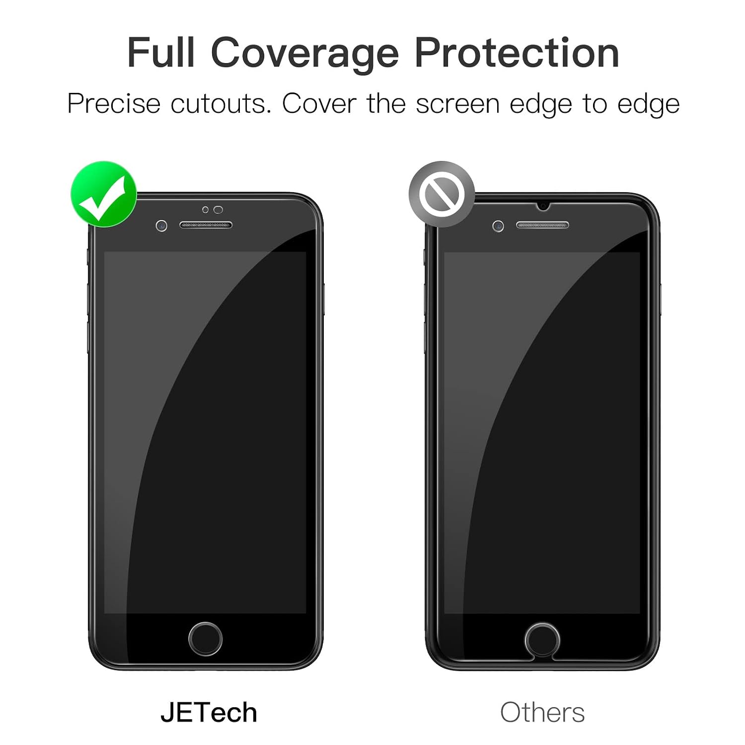 JETech Full-Coverage Screen Protector for iPhone 8 Plus/7 Plus, 3-Pack | Black Edge Tempered Glass, Easy Installation Tool, HD Clear, Case-Friendly - Image 2