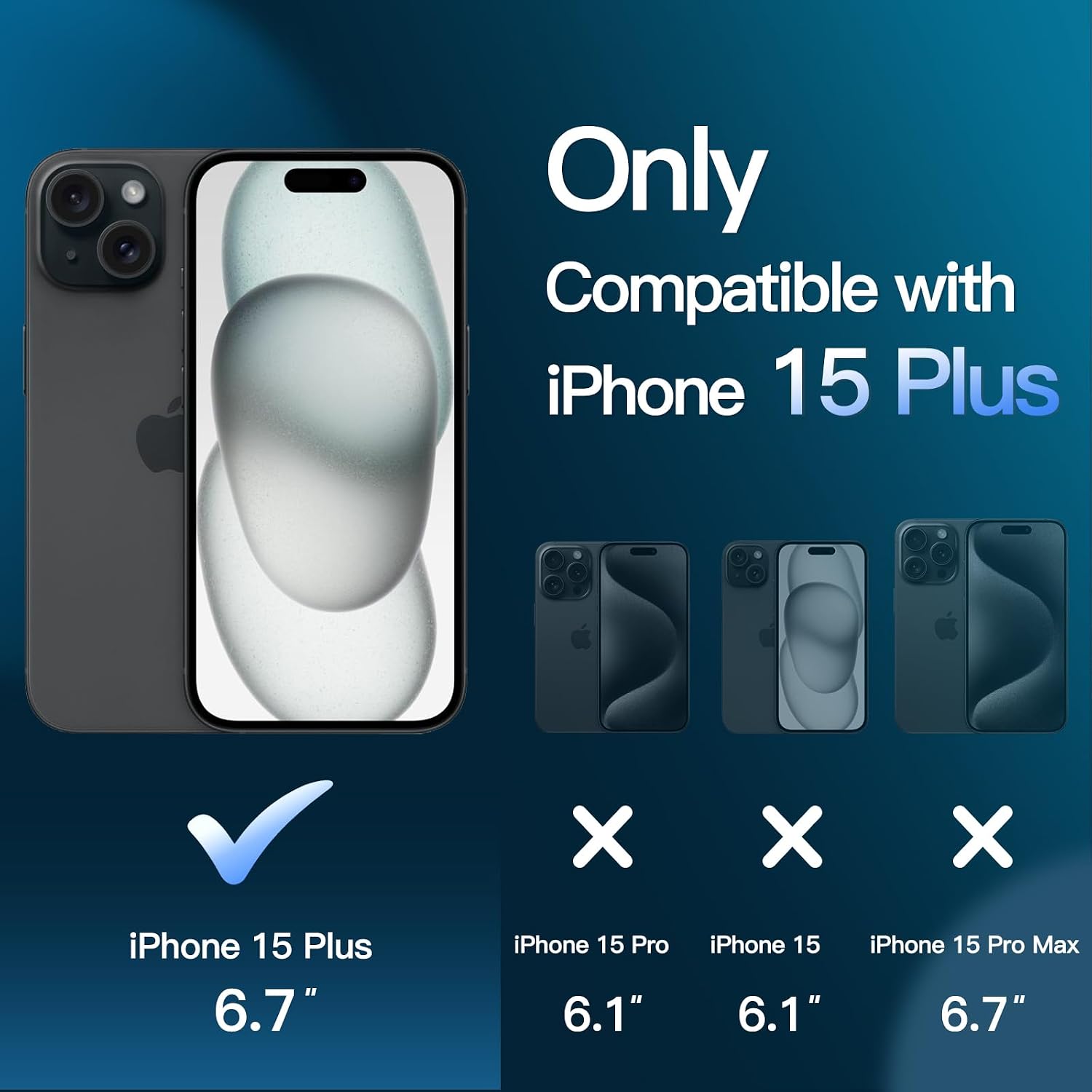 JETech 5 in 1 Matte Case for iPhone 15 Plus 6.7-Inch with 2-Pack Each Tempered Glass Screen Protector and Camera Lens Protector, Translucent Back Shockproof Phone Cover - Image 2