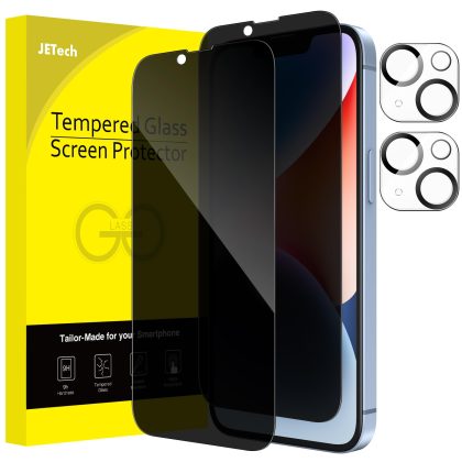 JETech Privacy Full Coverage Screen Protector for iPhone 14 Plus 6.7-Inch with Camera Lens Protector, Anti-Spy Tempered Glass Film, 2-Pack Each