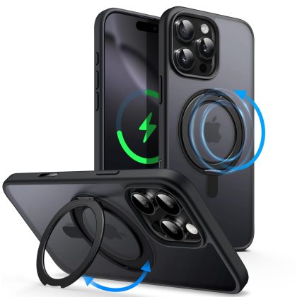 JETech 360 Degree Rotatable Ring Case for iPhone 16 Pro 6.3-Inch with Camera Control Button, Compatible with MagSafe, Slim Shockproof Phone Cover with Stand & Ring Holder