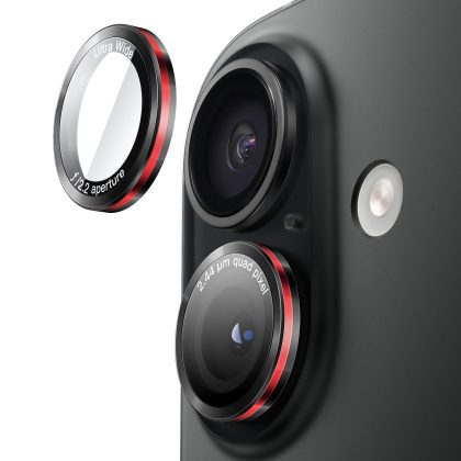 JETech Camera Lens Protector for iPhone 16 6.1-Inch and iPhone 16 Plus 6.7-Inch, 9H Tempered Glass Metal Individual Ring Cover, Two-Tone, Easy Installation Tray, HD Clear, 1 Set (Black Red)