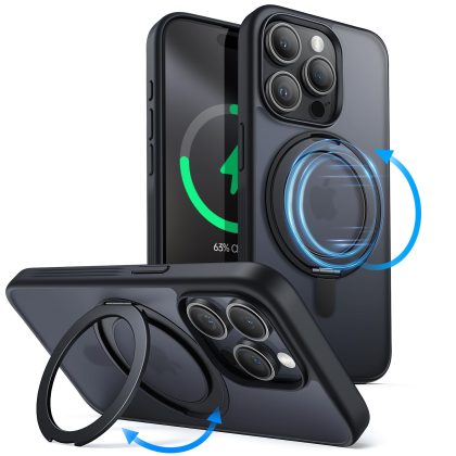 JETech 360 Degree Rotatable Ring Case for iPhone 15 Pro 6.1-Inch Compatible with MagSafe, Slim Shockproof Phone Cover with Stand & Ring Holder