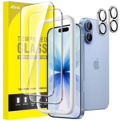 JETech Screen Protector for iPhone 17 6.3-Inch with Camera Lens Protector, Easy Installation Tool, 9H Hardness Tempered Glass Film, HD Clear, 2-Pack Each