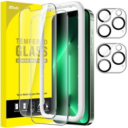 JETech Screen Protector and Camera Lens Protector Compatible with iPhone 13 Pro Max 6.7-Inch with Easy-Installation Tool, Tempered Glass Film, 2-Pack Each
