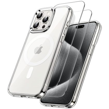 JETech 3 in 1 Magnetic Case for iPhone 15 Pro 6.1-Inch with 2 Pack Tempered Glass Screen Protectors, Compatible with MagSafe, Shockproof Bumper Phone Cover