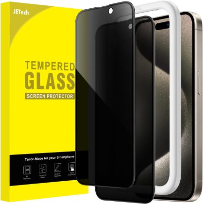 JETech Privacy Full Coverage Screen Protector for iPhone 15 Pro Max 6.7-Inch, Black Edge Anti-Spy Tempered Glass Film with Easy Installation Tool, Case-Friendly, 2-Pack
