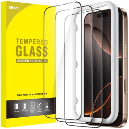 JETech Full Coverage Screen Protector for iPhone 16 Pro Max 6.9-Inch, Black Edge Tempered Glass Film with Easy Installation Tool, Case-Friendly, HD Clear, 3-Pack
