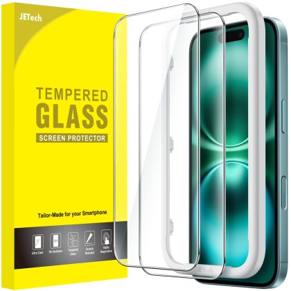 JETech Screen Protector for iPhone 16 Plus 6.7-Inch, Tempered Glass Film with Easy Installation Tool, Case-Friendly, HD Clear, 2-Pack