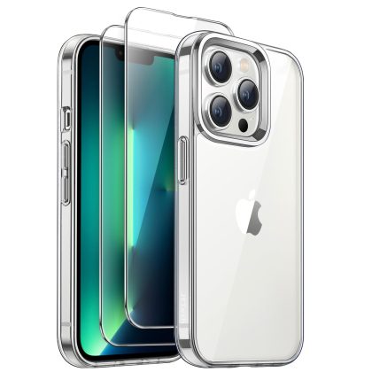 JETech 3 in 1 Case for iPhone 13 Pro 6.1-Inch with 2 Pack Tempered Glass Screen Protectors, Non-Yellowing Shockproof Bumper Phone Cover