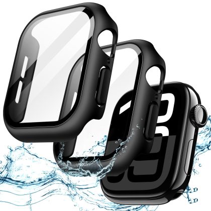 JETech Waterproof Case with Screen Protector for Apple Watch Series 11/10 46mm, Built-in Tempered Glass Film Hard PC Bumper Full Protective Cover, 2 Pack