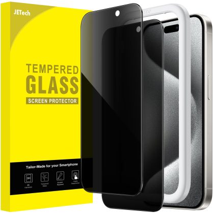 JETech Privacy Screen Protector for iPhone 15 Pro 6.1-Inch, Anti-Spy Tempered Glass Film with Easy Installation Tool, 2-Pack
