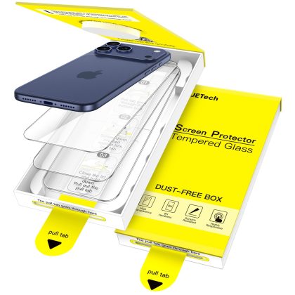JETech Screen Protector for iPhone 17 Pro 6.3-Inch, One-Step Easy Installation with Auto-Alignment Bubble Free Box, 9H Tempered Glass Film, HD-Clear, 3-Pack