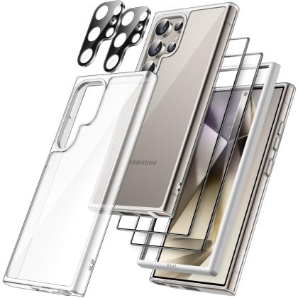 JETech 5 in 1 Case for Samsung Galaxy S24 Ultra 5G with 2-Pack Each Tempered Glass Screen Protector and Camera Lens Protector, Non-Yellowing Shockproof Bumper Phone Cover