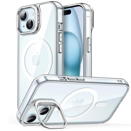 JETech Kickstand Case for iPhone 15 Plus 6.7-Inch Compatible with MagSafe, Built-in Camera Ring Stand, Shockproof Phone Bumper Cover, Magnetic Anti-Scratch Clear Back