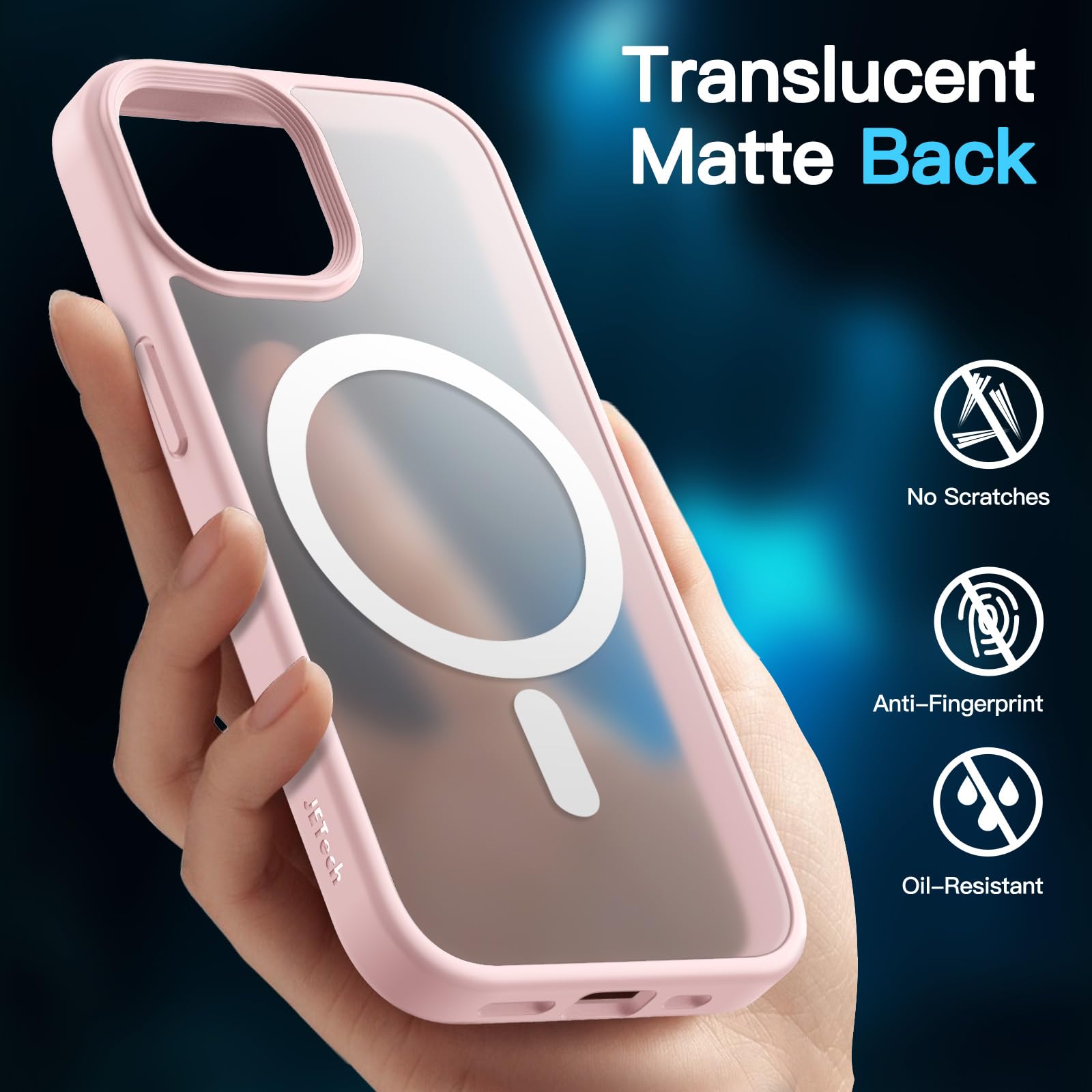 JETech 3 in 1 Magnetic Case for iPhone 15 Plus 6.7-Inch with 2-Pack Tempered Glass Screen Protector, Compatible with MagSafe, Translucent Matte Back Shockproof Phone Cover (Pink) - Image 4