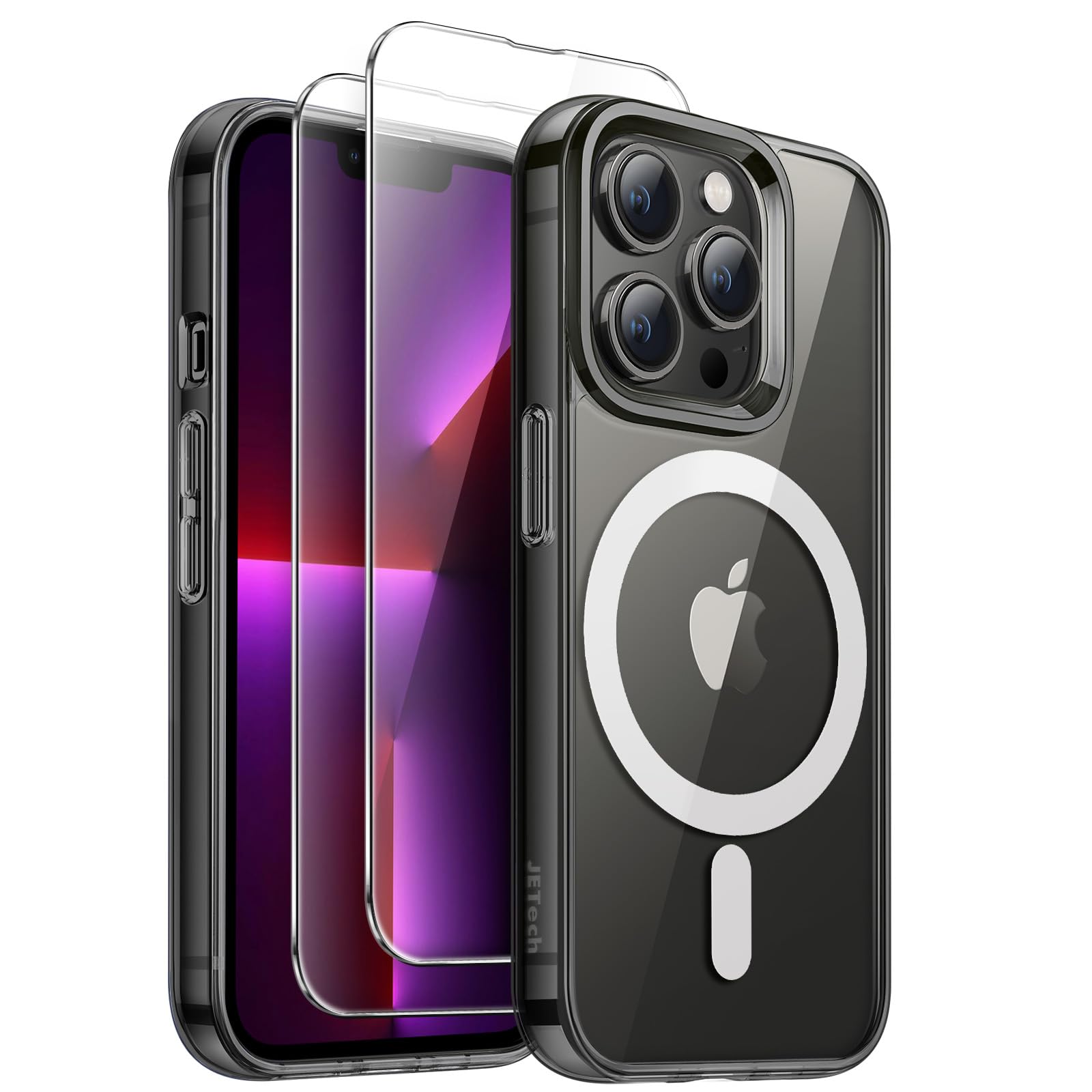 JETech 3 in 1 Magnetic Case for iPhone 13 Pro 6.1-Inch with 2 Pack Tempered Glass Screen Protectors, Compatible with MagSafe, Shockproof Bumper Phone Cover (Black)