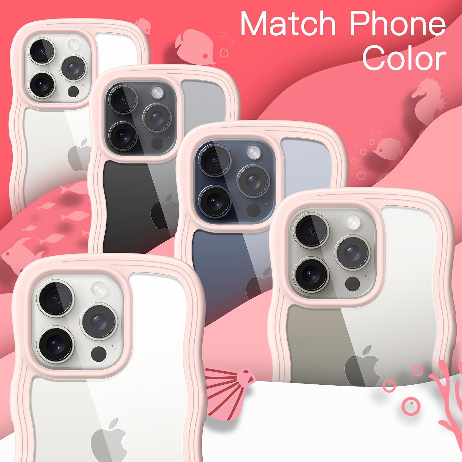 JETech Cute Case for iPhone 15 Pro Max 6.7-Inch, Wave Frame Curly Shape Shockproof Phone Cover for Women and Girls, Clear Hard PC Back - Image 7