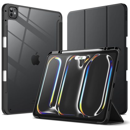 JETech Case for iPad Pro 13-Inch M5/M4 (2025/2024) with Pencil Holder, Clear Transparent Back Shell Slim Stand Shockproof Tablet Cover, Auto Wake/Sleep