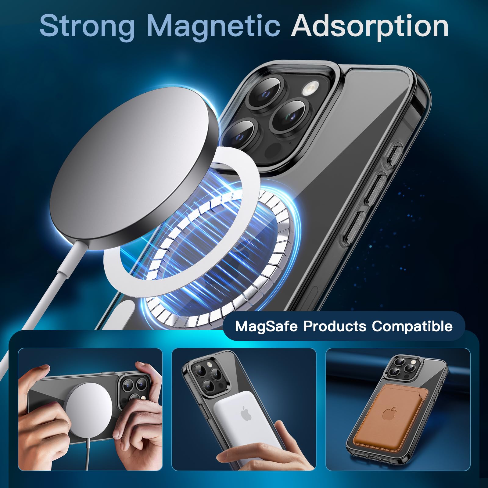 JETech 3 in 1 Magnetic Case for iPhone 13 Pro 6.1-Inch with 2 Pack Tempered Glass Screen Protectors, Compatible with MagSafe, Shockproof Bumper Phone Cover (Black) - Image 6