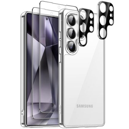 JETech 5 in 1 Case for Samsung Galaxy S25 Ultra 5G with 2-Pack Each Tempered Glass Screen Protector and Camera Lens Protector, Non-Yellowing Shockproof Bumper Phone Cover