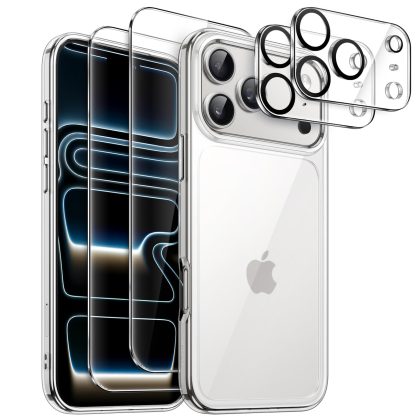 JETech 5 in 1 Case for iPhone 17 Pro 6.3-Inch with 2 Pack Each Tempered Glass Screen Protectors and Camera Lens Protectors, Non-Yellowing Shockproof Bumper Phone Cover