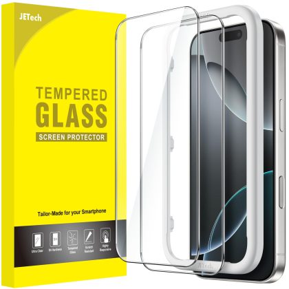 JETech Screen Protector for iPhone 16 Pro 6.3-Inch, Tempered Glass Film with Easy Installation Tool, Case-Friendly, HD Clear, 2-Pack