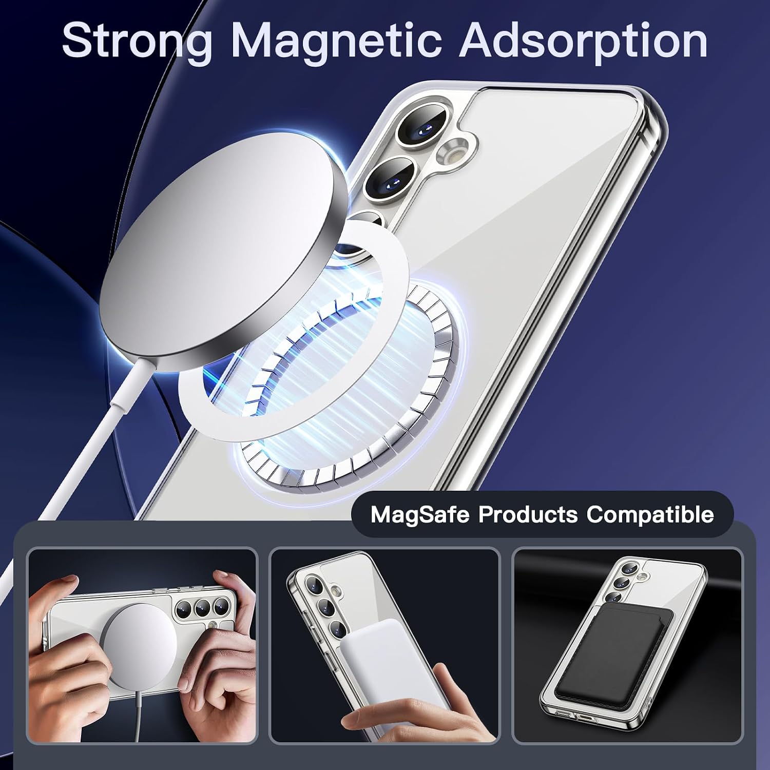 JETech Magnetic Case for Samsung Galaxy S24 5G, Compatible with MagSafe, Shockproof Protective Phone Cover, Non-Yellowing Hard Clear PC Back - Image 3