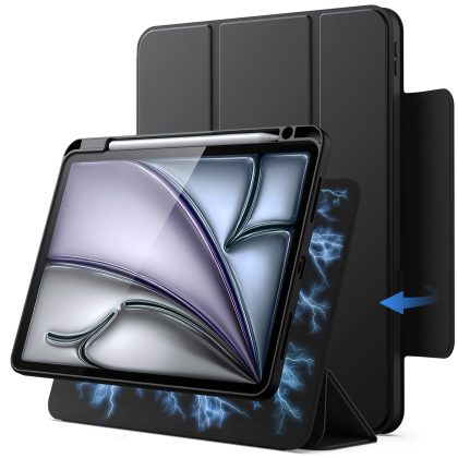 JETech Magnetic Detachable Case for iPad Air 11-Inch M3/M2 (2025/2024), iPad Air 5th/4th with Pencil Holder, Removable Rotating Cover, Portrait/Landscape Stand, Raised Screen View