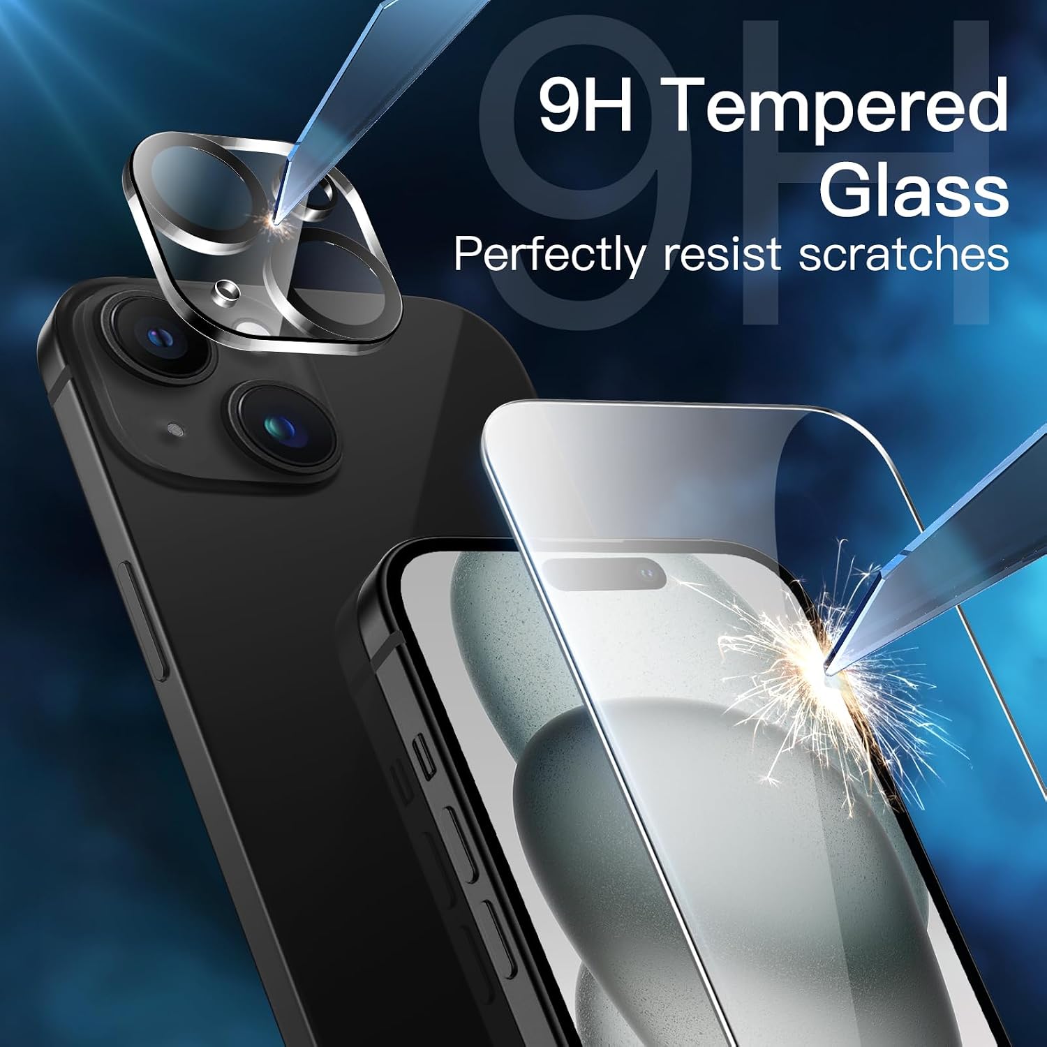 JETech 5 in 1 Matte Case for iPhone 15 6.1-Inch with 2-Pack Each Tempered Glass Screen Protector and Camera Lens Protector, Translucent Back Shockproof Phone Cover - Image 5