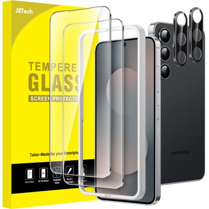 JETech Screen Protector for Samsung Galaxy S25 FE with Camera Lens Protector, 9H Tempered Glass Film with Easy Installation Tool, Fingerprint ID Compatible, HD Clear, 2-Pack Each