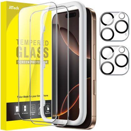 JETech Screen Protector for iPhone 16 Pro Max 6.9-Inch with Camera Lens Protector, Easy Installation Tool, Tempered Glass Film, HD Clear, 2-Pack Each