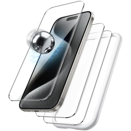 JETech Shatterproof Screen Protector for iPhone 15 Pro 6.1-Inch, 9H  Tempered Glass Military Grade Film with Easy Installation Tool, Case-Friendly, HD Clear, 3-Pack