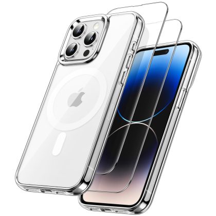 JETech 3 in 1 Magnetic Case for iPhone 14 Pro 6.1-Inch with 2 Pack Tempered Glass Screen Protectors, Compatible with MagSafe, Shockproof Bumper Phone Cover