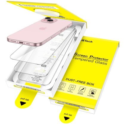 JETech Screen Protector for iPhone 15 6.1-Inch, One-Step Easy Installation with Auto-Alignment Bubble Free Box, 9H Tempered Glass Film, HD-Clear, 3-Pack