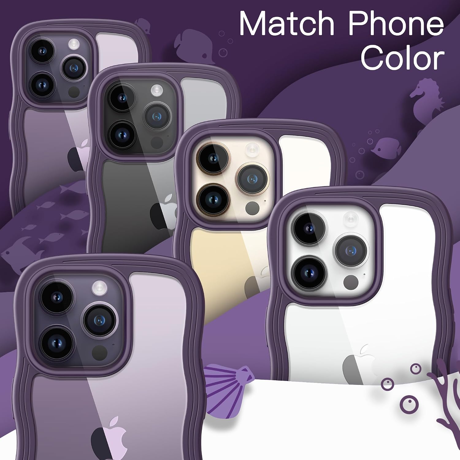 JETech Cute Case for iPhone 14 Pro 6.1-Inch, Wave Frame Curly Shape Shockproof Phone Cover for Women and Girls, Clear Hard PC Back - Image 7