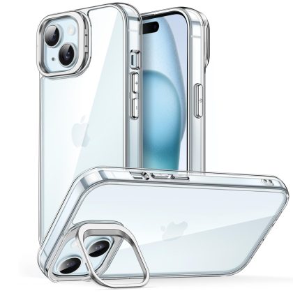 JETech Kickstand Case for iPhone 15 Plus 6.7-Inch, Built-in Camera Ring Stand, Non-Yellowing Shockproof Phone Bumper Cover, Anti-Scratch Clear Back