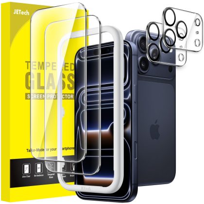 JETech Screen Protector for iPhone 17 Pro 6.3-Inch with Camera Lens Protector, Easy Installation Tool, 9H Hardness Tempered Glass Film, HD Clear, 2-Pack Each