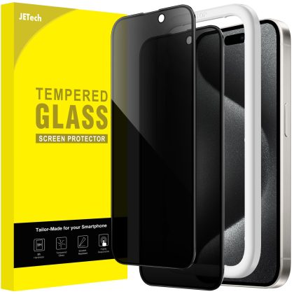 JETech Privacy Full Coverage Screen Protector for iPhone 15 Pro 6.1-Inch, Black Edge Anti-Spy Tempered Glass Film with Easy Installation Tool, Case-Friendly, 2-Pack