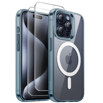 JETech 3 in 1 Magnetic Case for iPhone 15 Pro 6.1-Inch with 2 Pack Tempered Glass Screen Protectors, Compatible with MagSafe, Shockproof Bumper Phone Cover