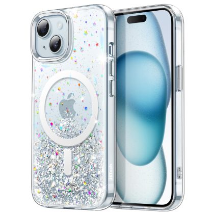 JETech Glitter Case for iPhone 15 6.1-Inch Compatible with MagSafe, Clear Cute Bling Sparkle for Women and Girls, Shiny Shockproof Magnetic Sparkly Phone Cover