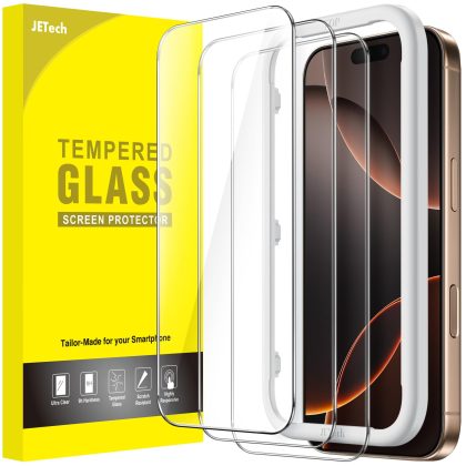 JETech Screen Protector for iPhone 16 Pro Max 6.9-Inch, Tempered Glass Film with Easy Installation Tool, Case-Friendly, HD Clear, 3-Pack