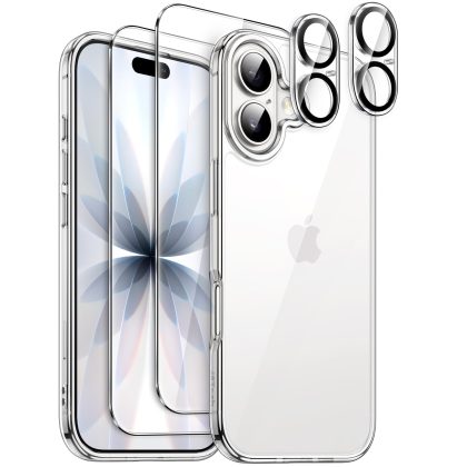 JETech 5 in 1 Case for iPhone 17 6.3-Inch with 2 Pack Each Tempered Glass Screen Protectors and Camera Lens Protectors, Non-Yellowing Shockproof Bumper Phone Cover