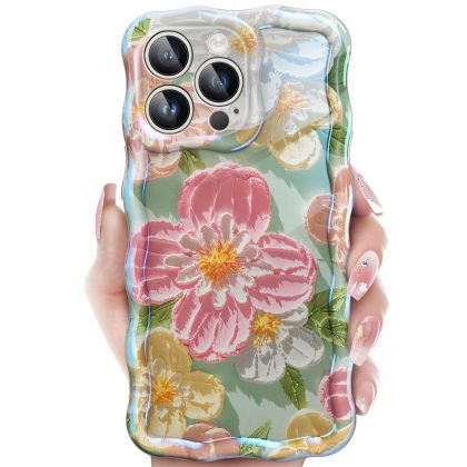 JETech Cute Case for iPhone 13 Pro Max 6.7-Inch, Colorful Retro Oil Painting Floral Design Curly Wave Frame, Stylish Flower TPU Soft Protective Phone Cover for Women and Girl
