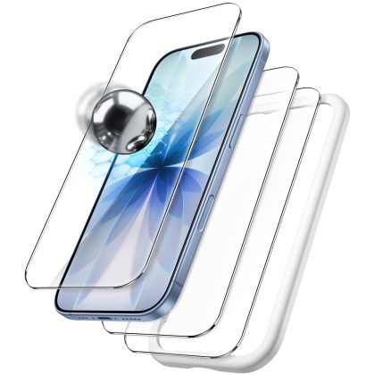 JETech Shatterproof Screen Protector for iPhone 17 6.3-Inch, 9H  Tempered Glass Military Grade Film with Easy Installation Tool, Case-Friendly, HD Clear, 3-Pack