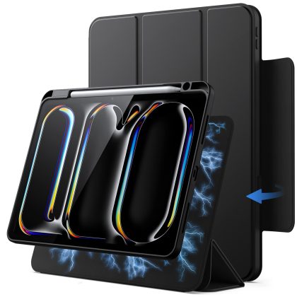 JETech Magnetic Detachable Case for iPad Pro 11-Inch M5/M4 (2025/2024) with Pencil Holder, Removable Rotating Clear Cover, Portrait/Landscape Stand with Raised Screen View