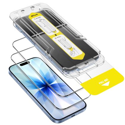 JETech Screen Protector for iPhone 17 6.3-Inch, 10-Second Super Easy Installation Kit with One-Step Alignment Tray, Anti-Fingerprint Tempered Glass Film, Case-Friendly, HD Clear, 2-Pack