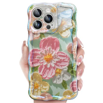 JETech Cute Case for iPhone 13 Pro 6.1-Inch, Colorful Retro Oil Painting Floral Design Curly Wave Frame, Stylish Flower TPU Soft Protective Phone Cover for Women and Girl