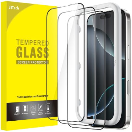 JETech Full Coverage Screen Protector for iPhone 16 Pro 6.3-Inch, Black Edge Tempered Glass Film with Easy Installation Tool, Case-Friendly, HD Clear, 3-Pack